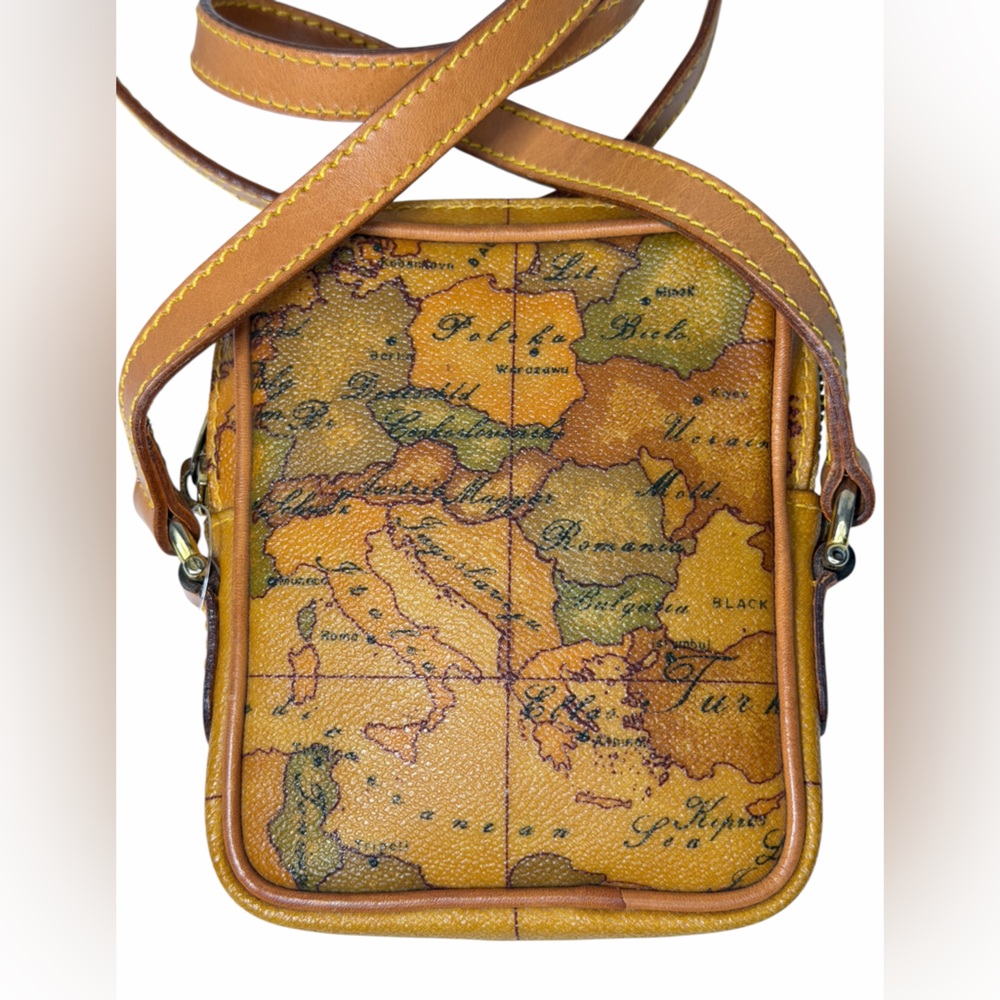 Alviero Martini 1A Classe Italy Leather Geo World Map Crossbody Zip Mini Bag - Picture 2 of 15
